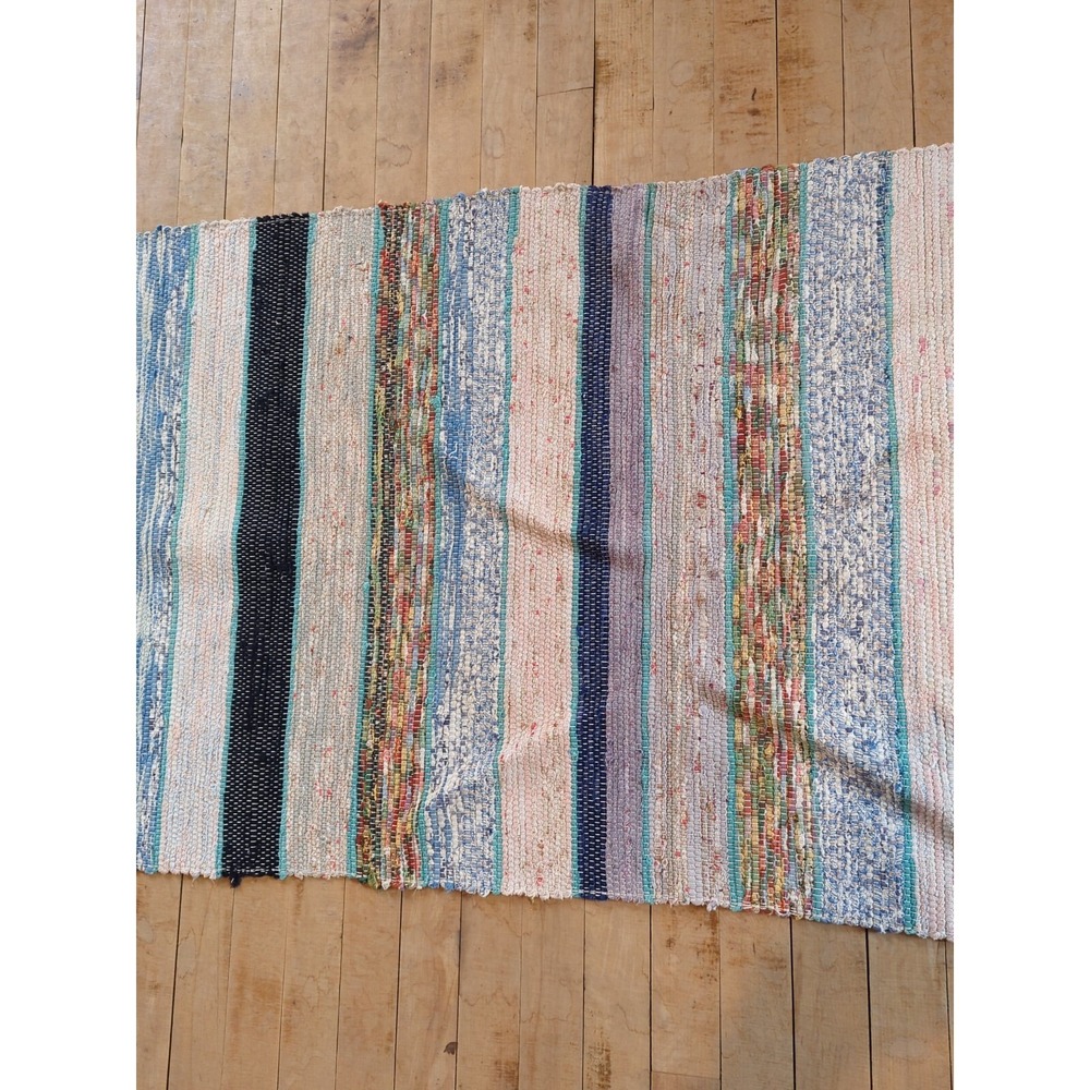 Antique Imported Swedish Hand Made Rag Rug Runner (26.5" x 140" ) As Shown - Picture 6 of 12